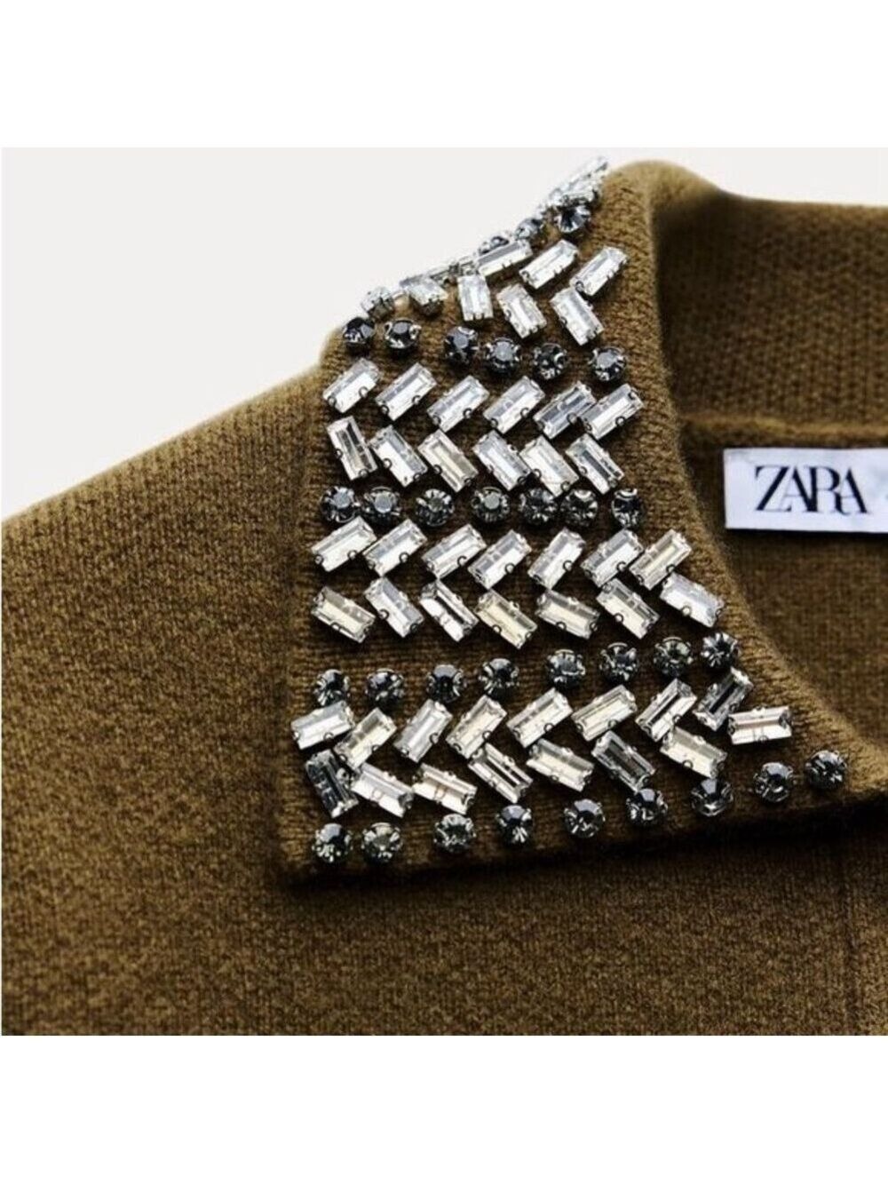 Zara ZW Collection 100% Wool Jewel Collar Cardigan Size XL - Picture 8 of 15